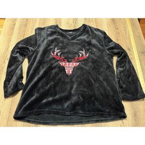 Just Love Sweater, Women's Plus Size 2X, Black White Red, Fleece, V-neck, Deer
